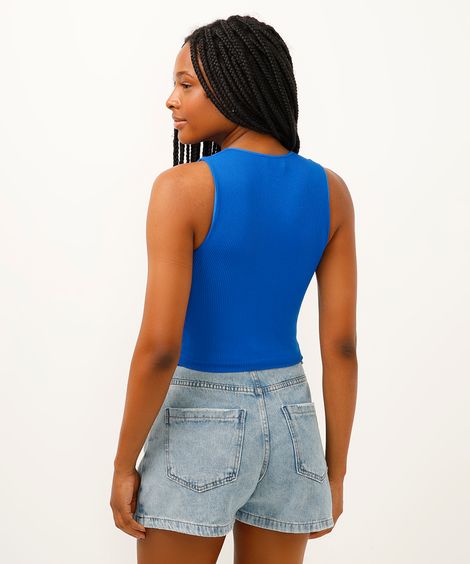 cropped halterneck de poliamida azul