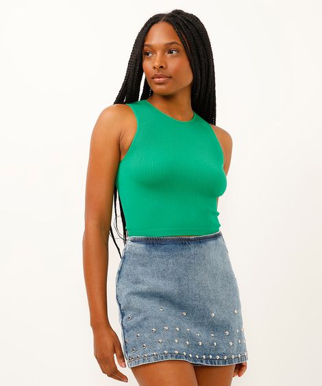 cropped halterneck de poliamida verde