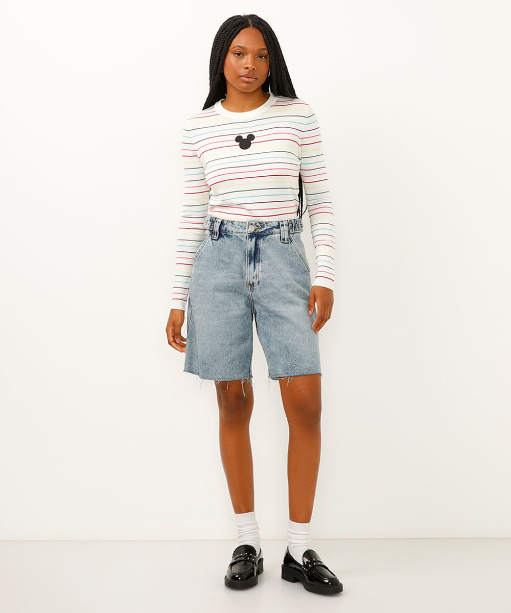 suéter de tricot mickey pride listrado off white