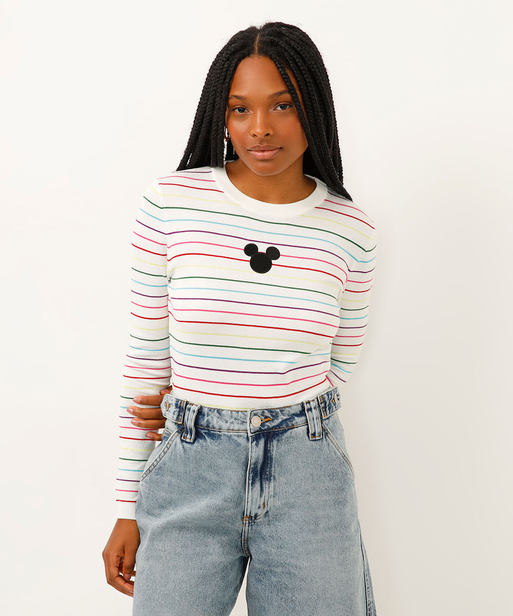 suéter de tricot mickey pride listrado off white