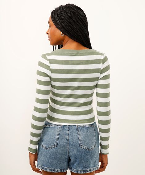 blusa manga longa listrada com decote v verde