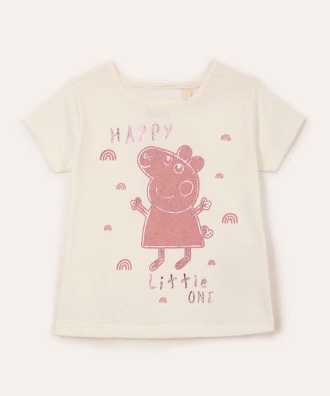 camiseta de algodão infantil peppa pig off white