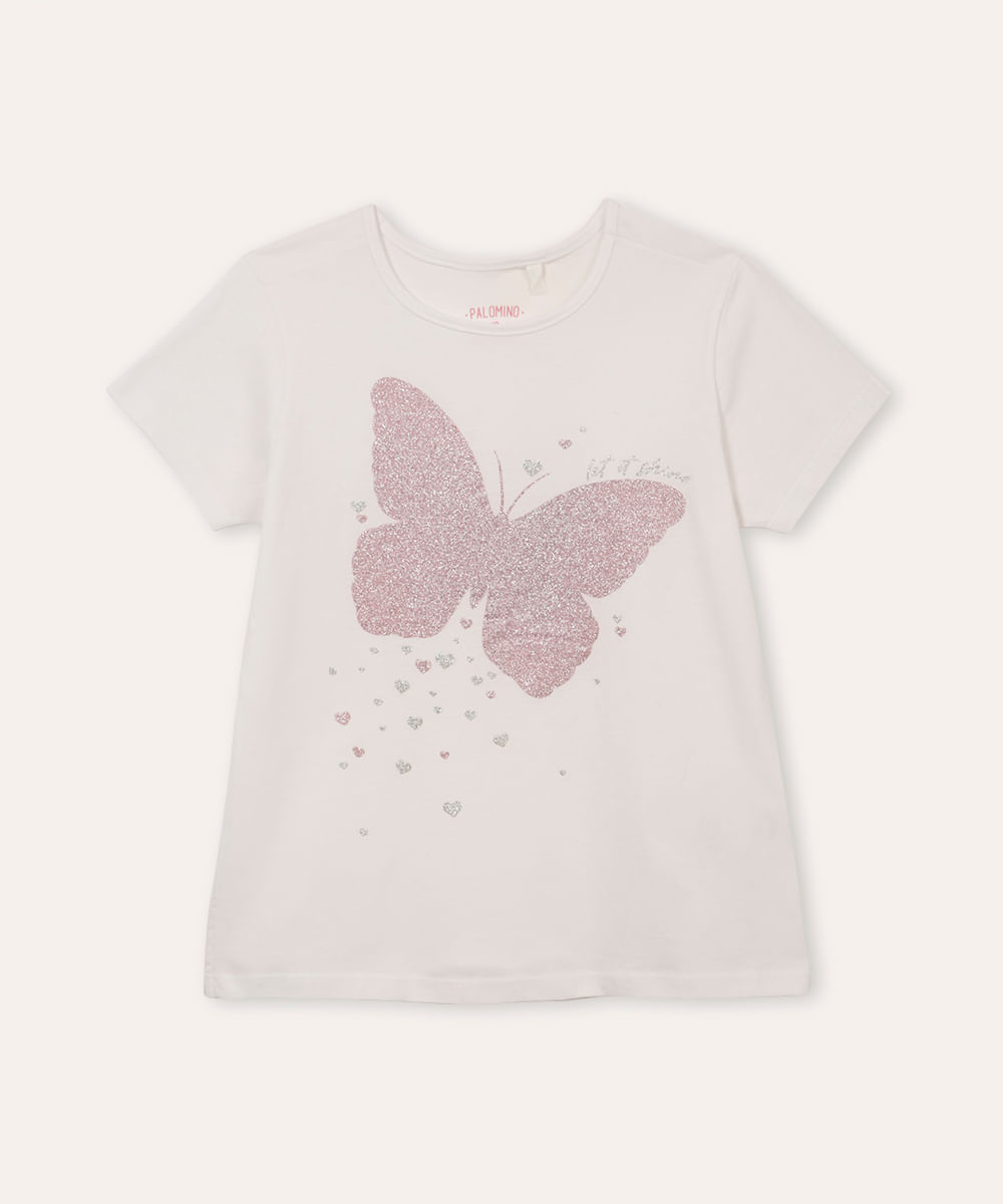 blusa infantil manga curta borboleta let it shine rosa