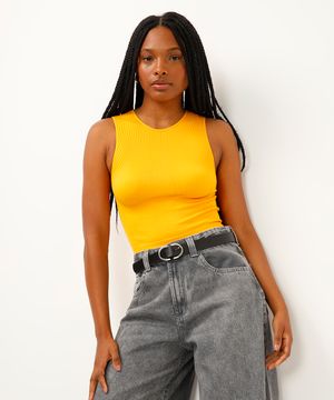 cropped halterneck de poliamida amarelo