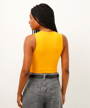 cropped halterneck de poliamida amarelo