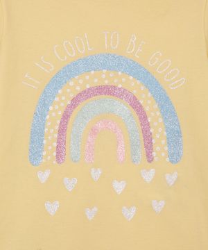 blusa de algodão infantil arco íris com glitter amarela