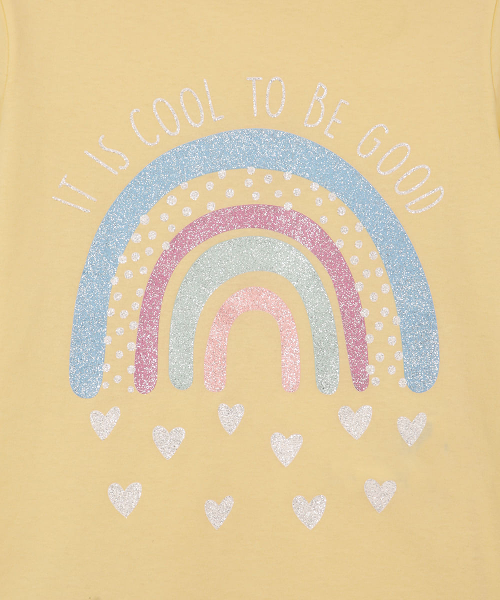 blusa de algodão infantil arco íris com glitter amarela