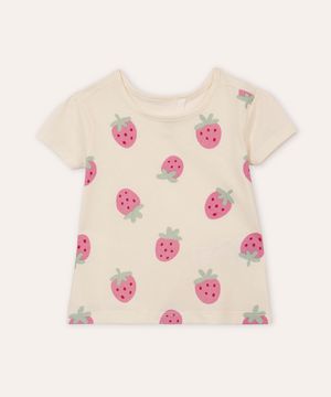 blusa de algodão infantil morangos off white