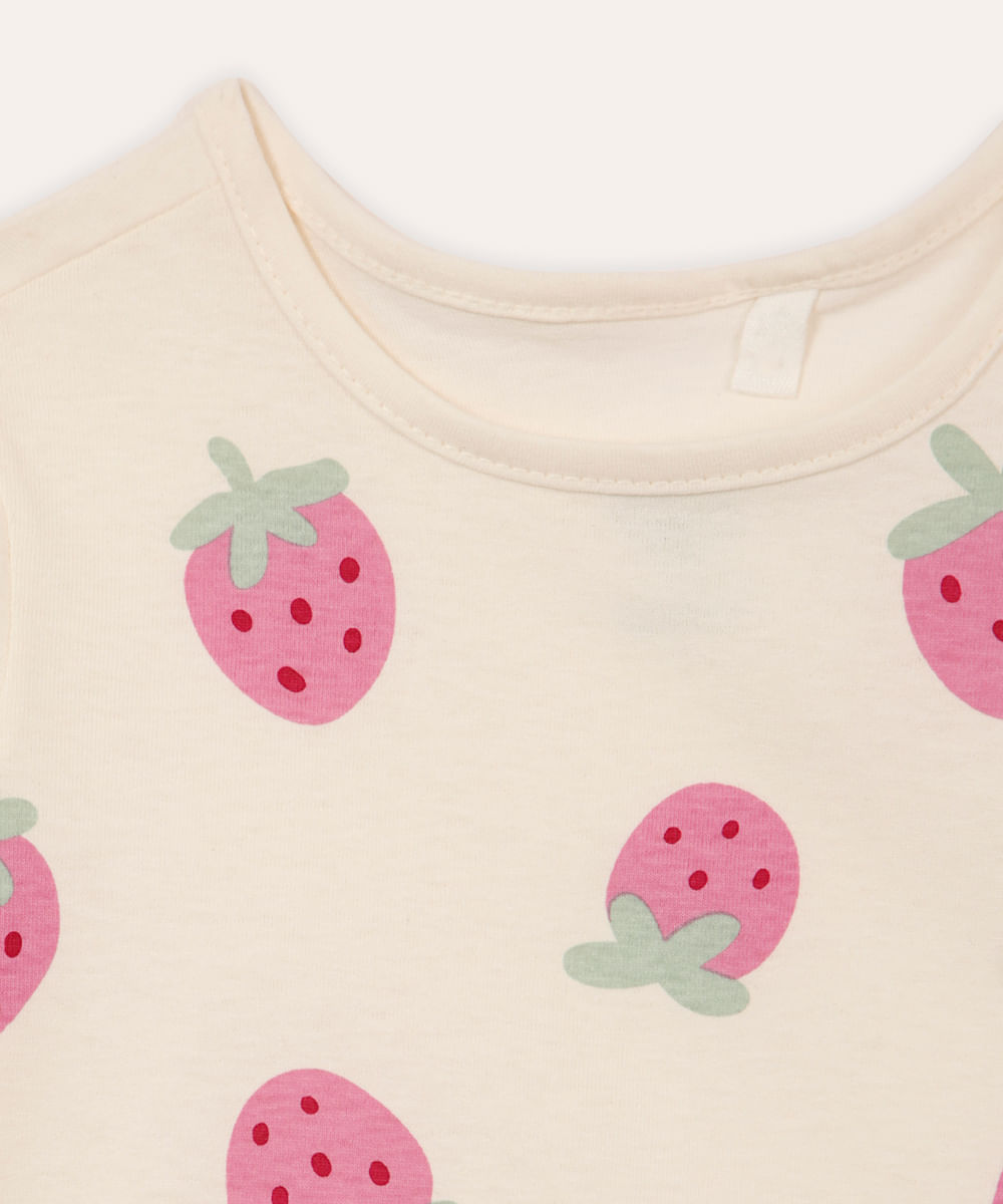blusa de algodão infantil morangos off white