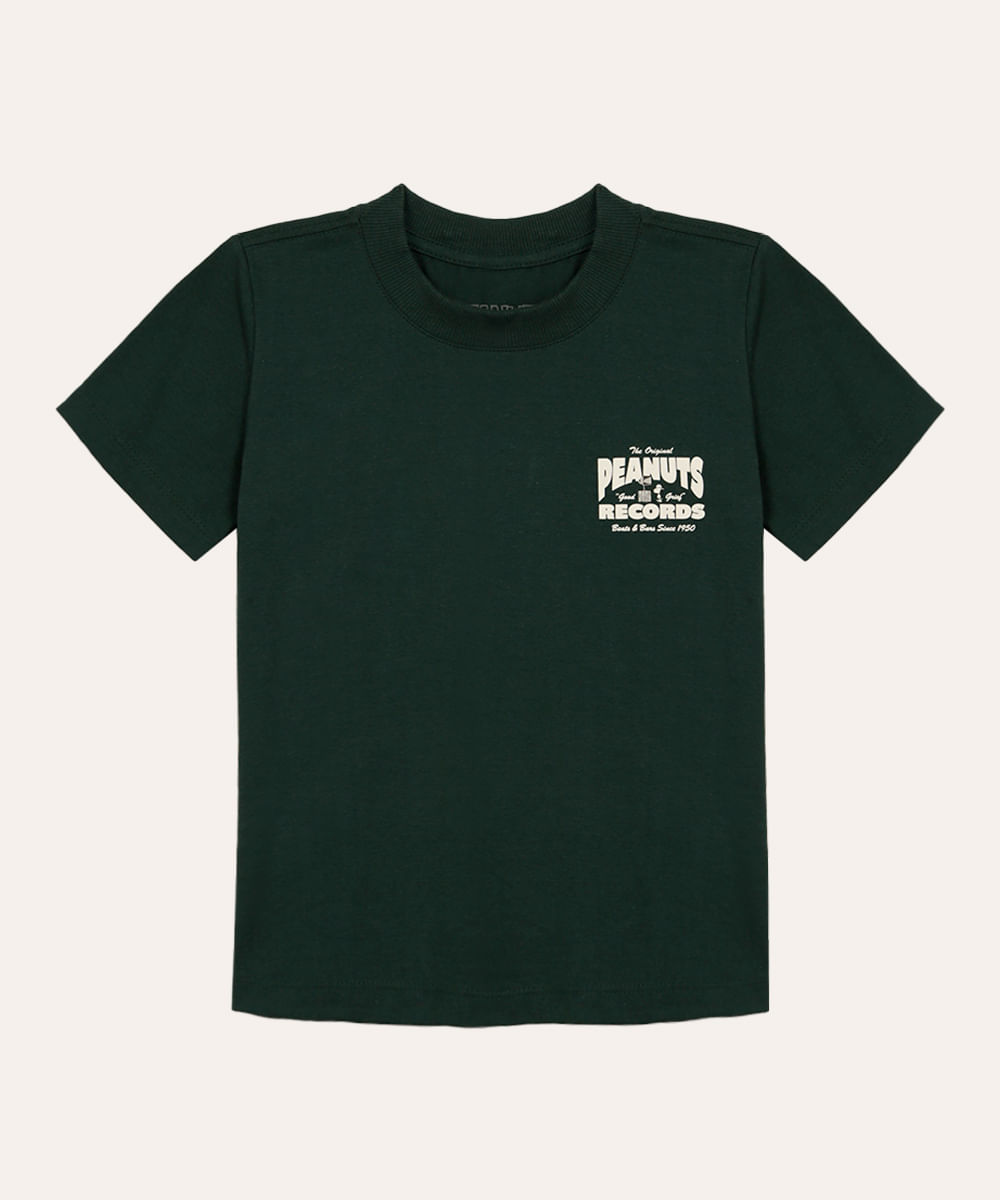 camiseta de algodão infantil snoopy verde