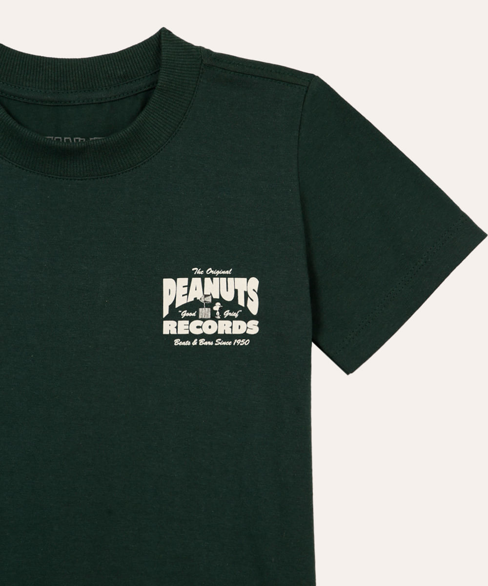 camiseta de algodão infantil snoopy verde
