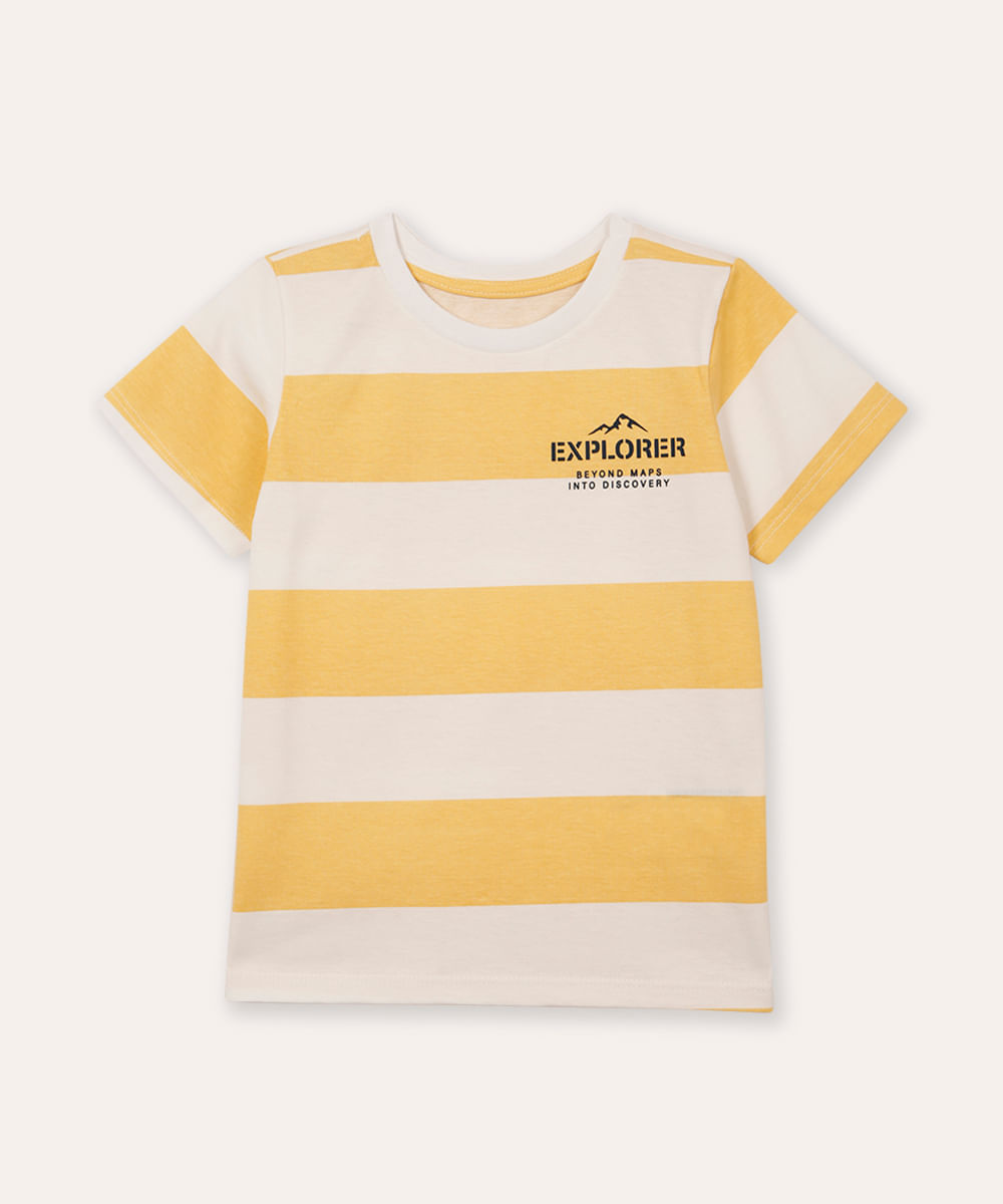 camiseta de algodão infantil listrada explorer amarela