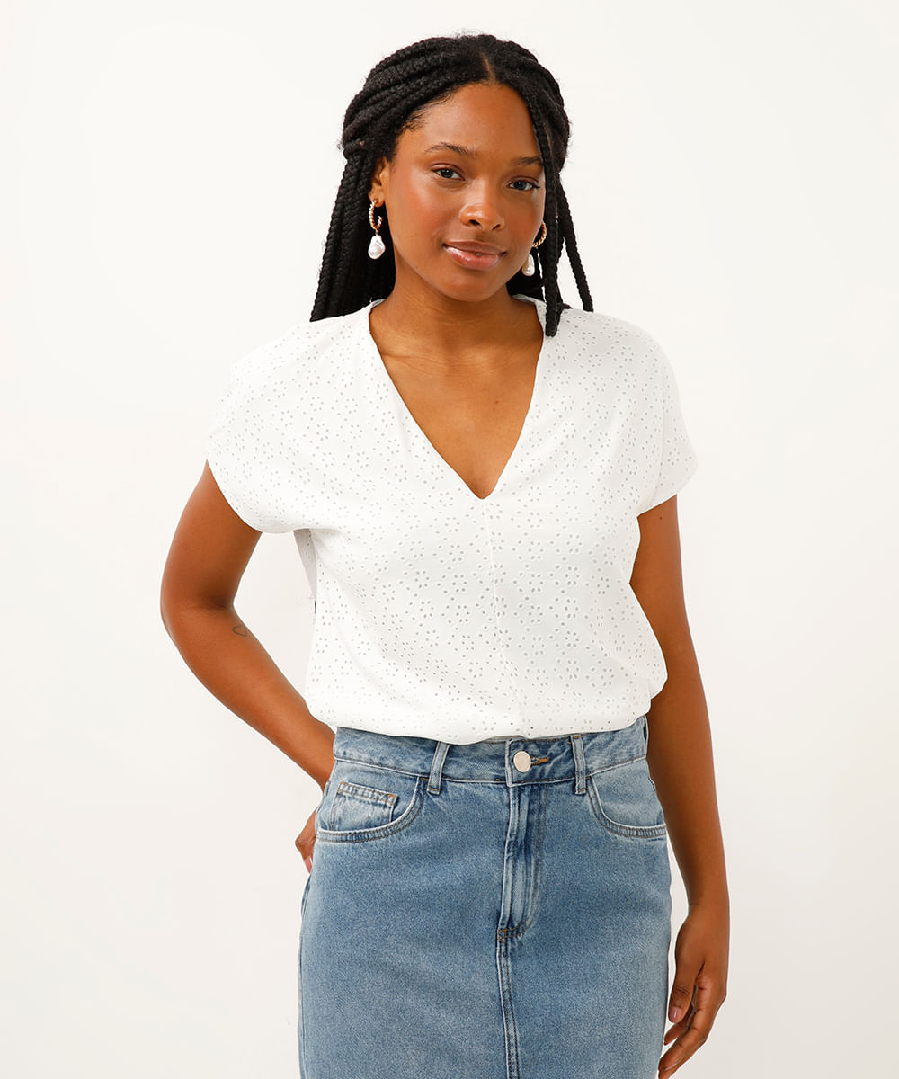 blusa de laise decote v off white