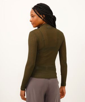 blusa texturizada transparência gola alta verde militar