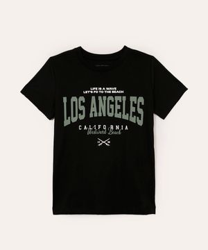 camiseta de algodão infantil manga curta los angeles preta