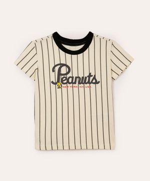 camiseta de algodão infantil snoopy listrado off white