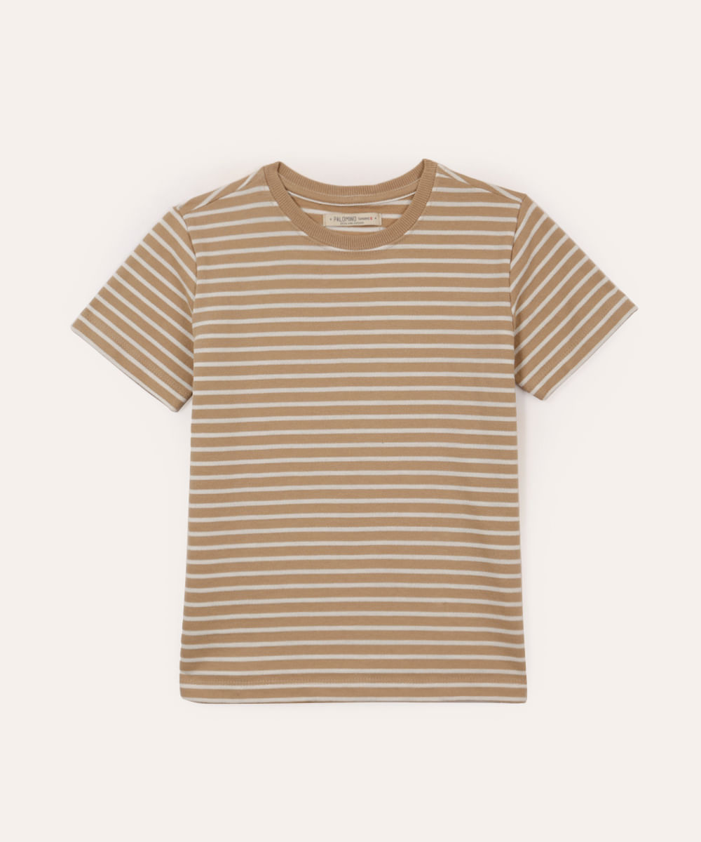 camiseta de algodão infantil listrada bege