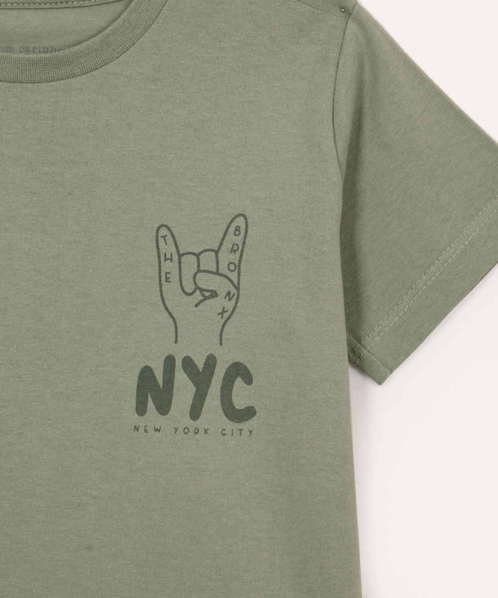 camiseta de algodão infantil nyc verde