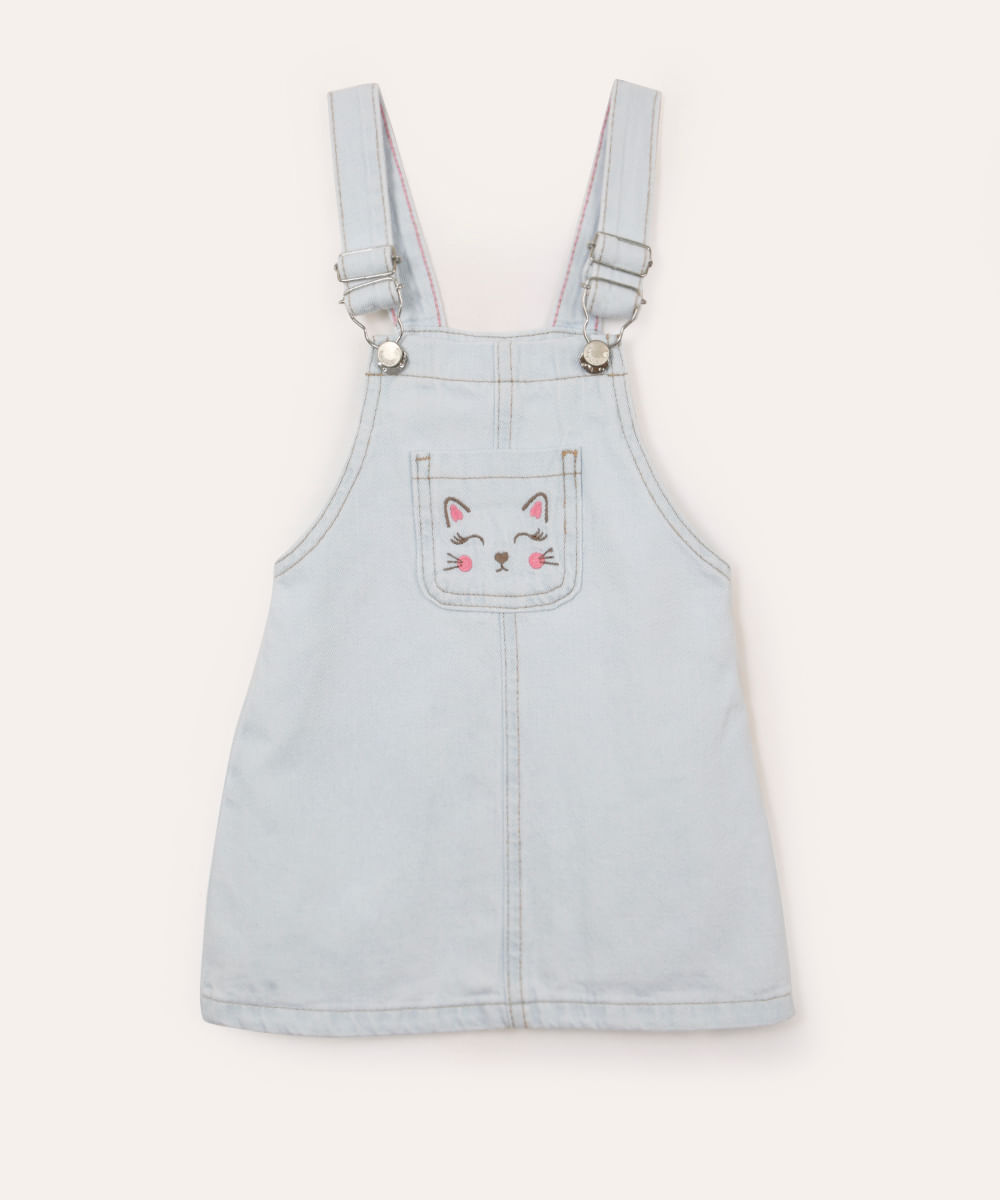 salopete jeans infantil gatinho azul
