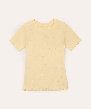 blusa infantil de algodão com brilho manga curta amarela