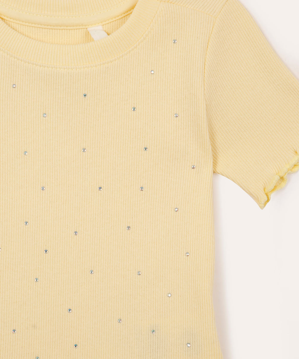 blusa infantil de algodão com brilho manga curta amarela