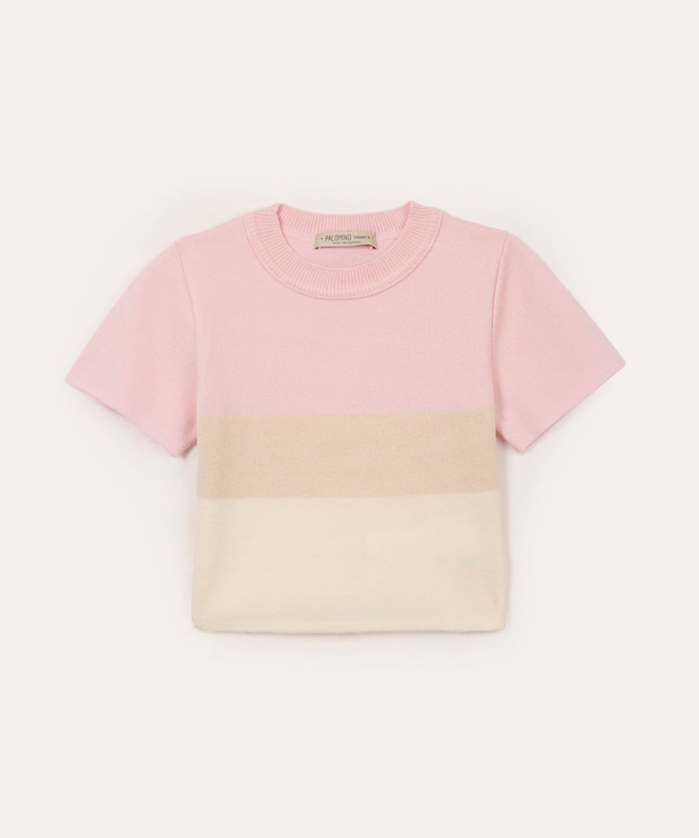 blusa de tricot infantil listrada rosa