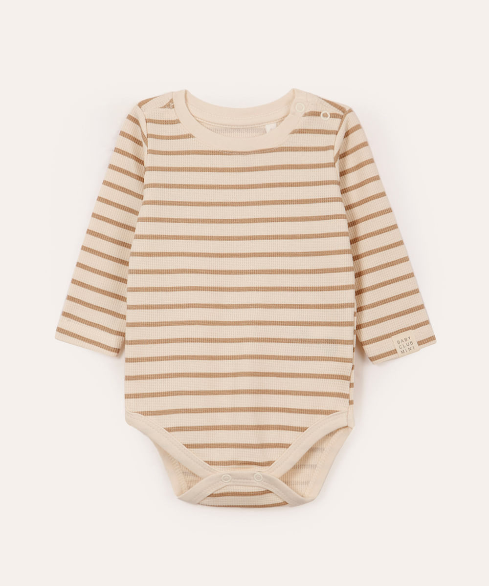 body de algodão infantil listrado bege