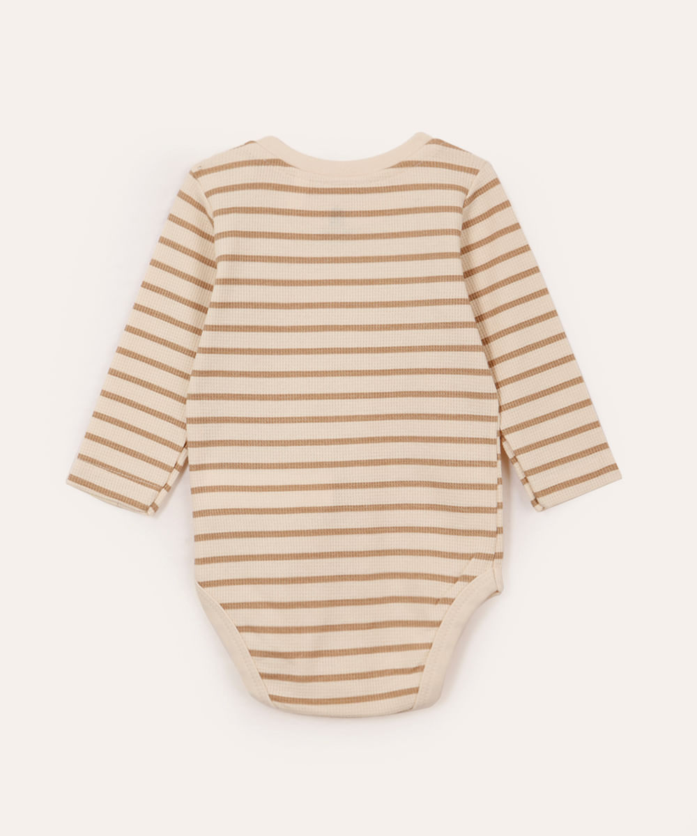 body de algodão infantil listrado bege