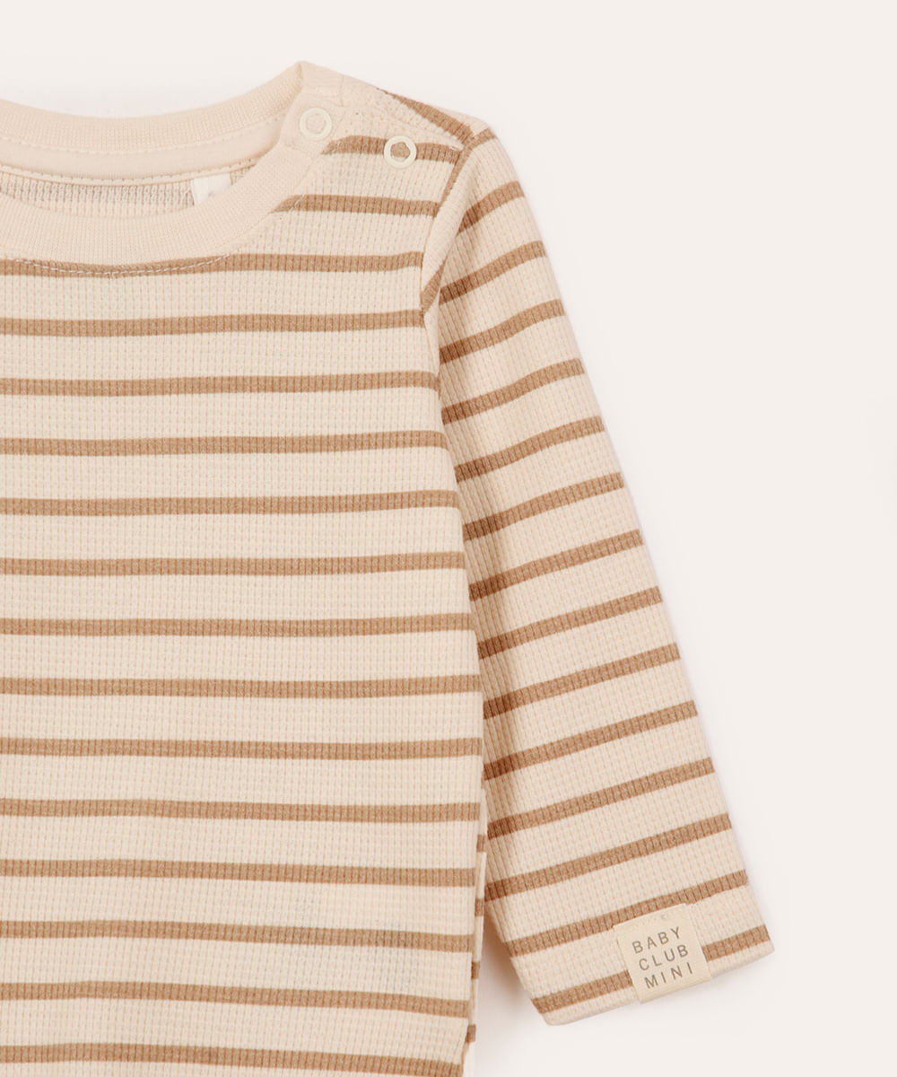 body de algodão infantil listrado bege
