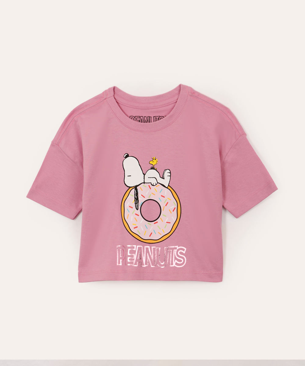 cropped de algodão infantil snoopy donnuts rosa