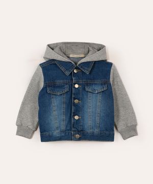 jaqueta jeans infantil com capuz e moletom cinza