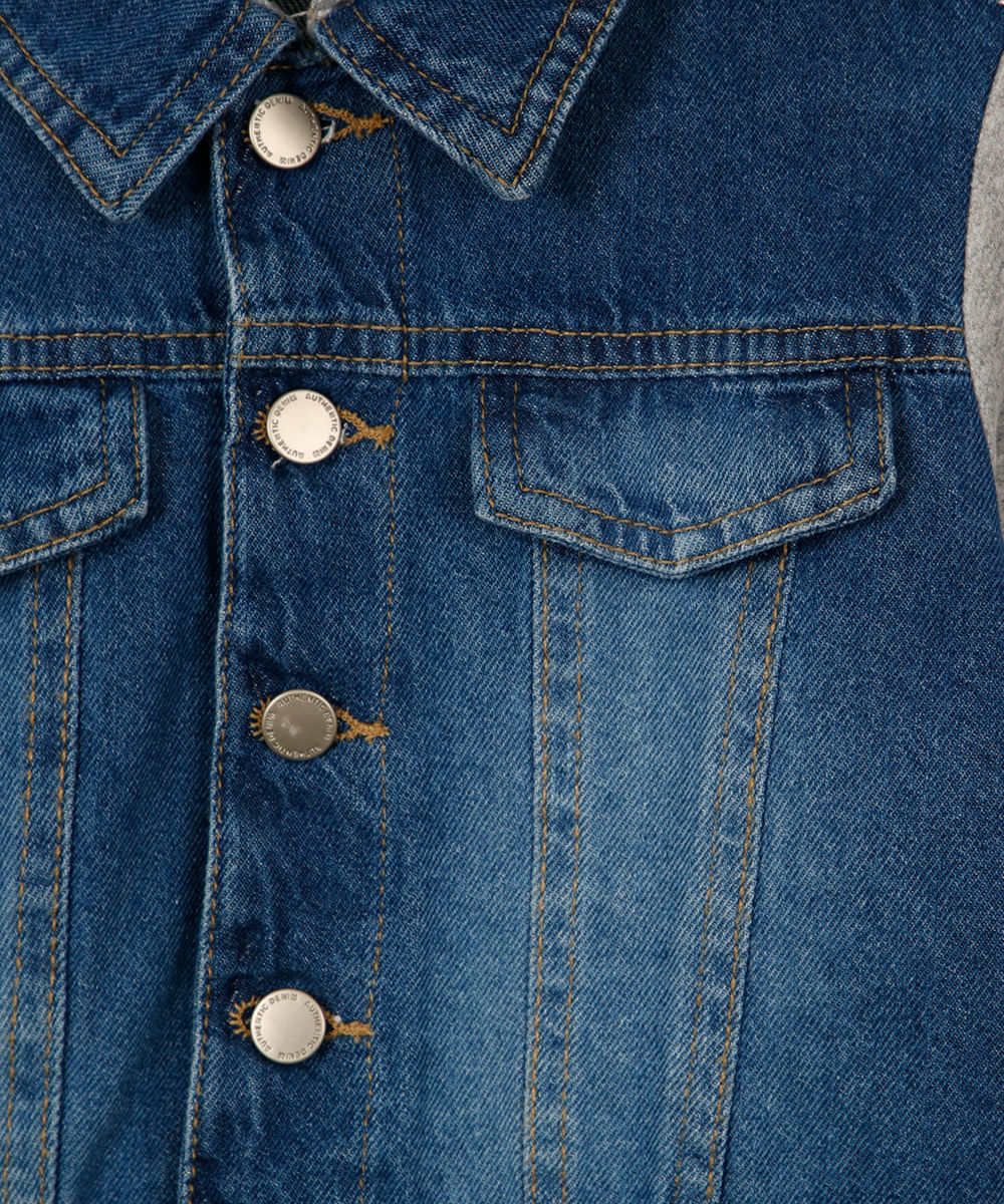jaqueta jeans infantil com capuz e moletom cinza
