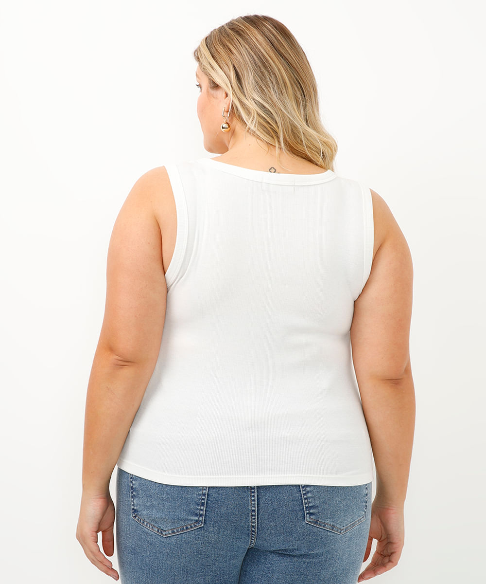 regata canela plus size decote redondo off white