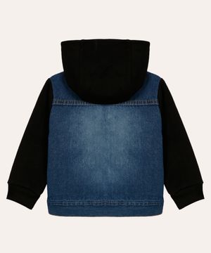 jaqueta jeans infantil com manga e capuz de moletom preto