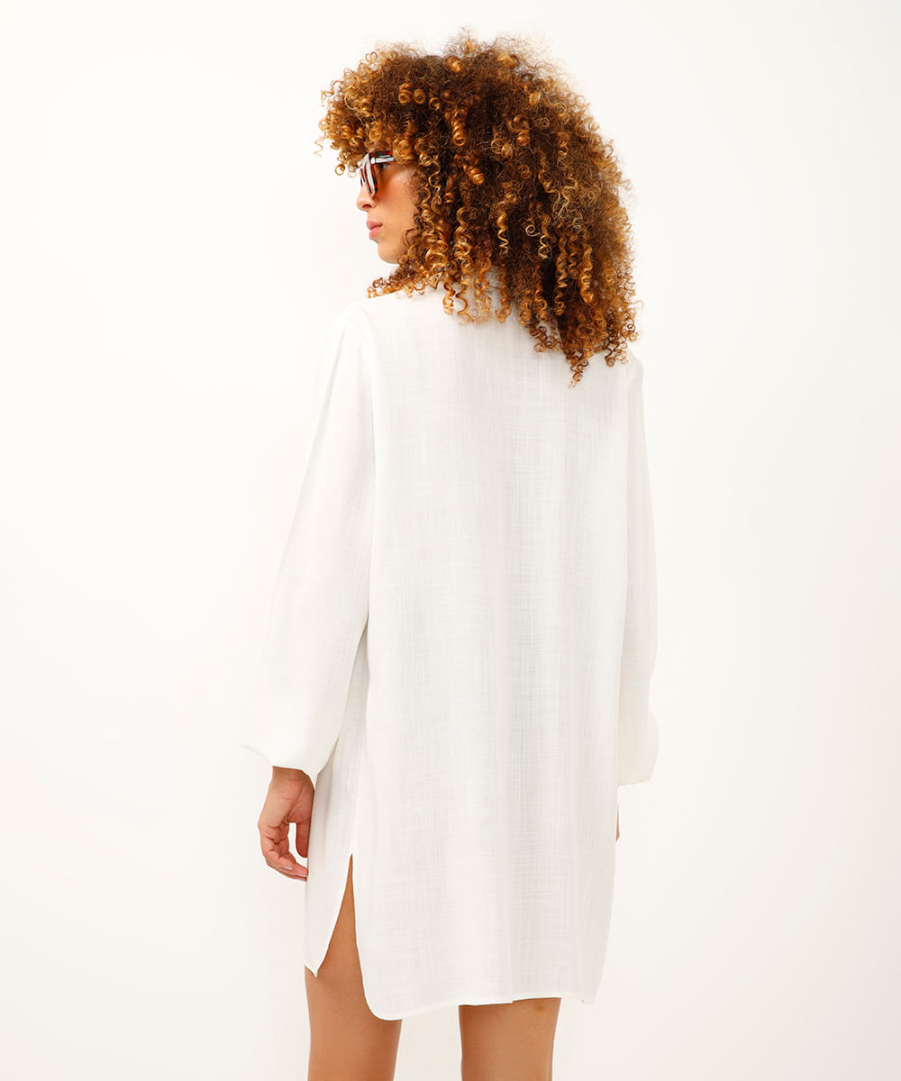 camisa saída de praia de viscose alongada off white