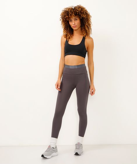 calça legging cintura alta com bolso esportiva cinza
