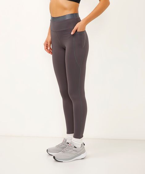 calça legging cintura alta com bolso esportiva cinza