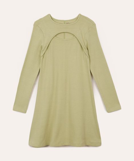 vestido de algodão infantil canelado cut out verde