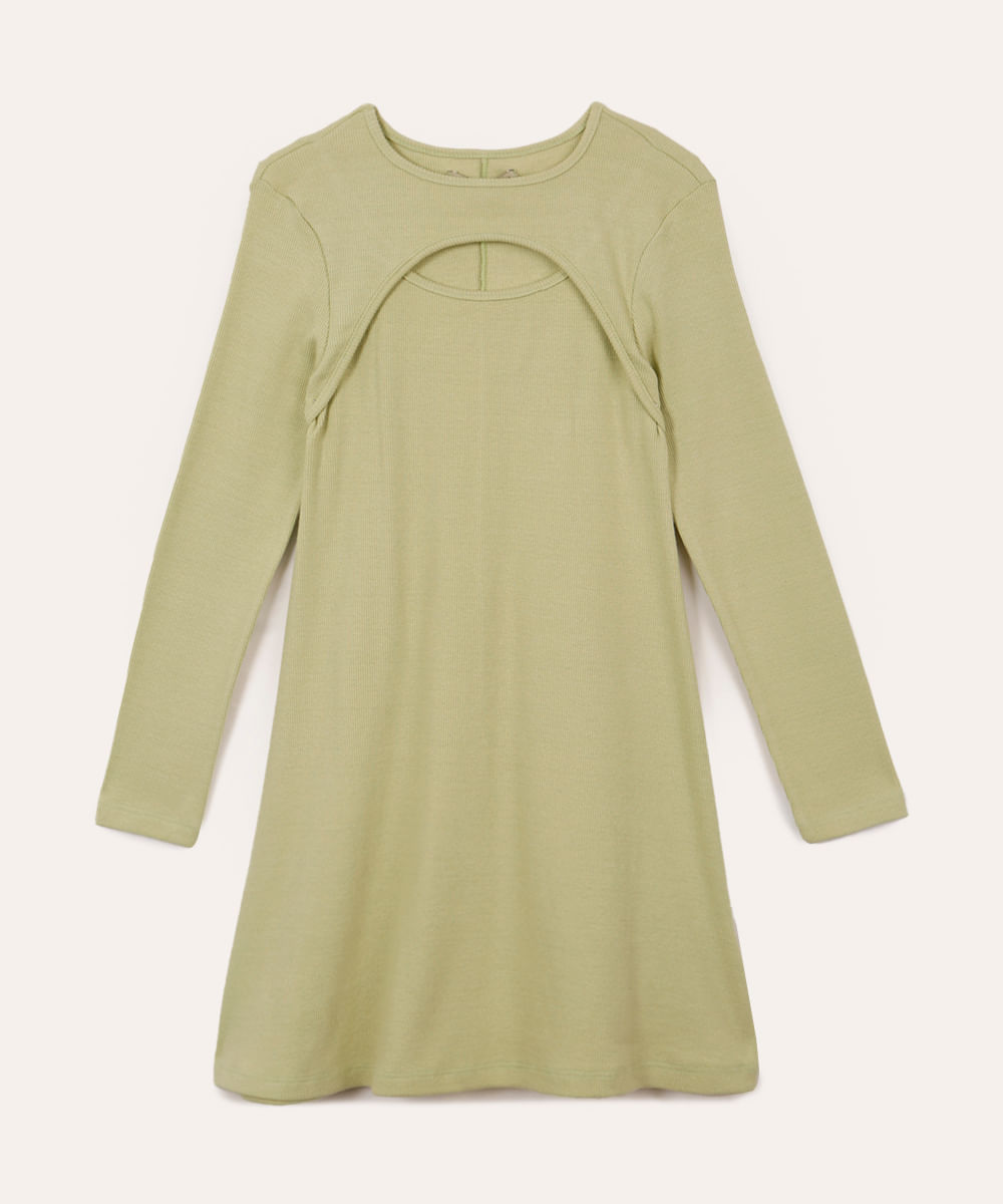 vestido de algodão infantil canelado cut out verde