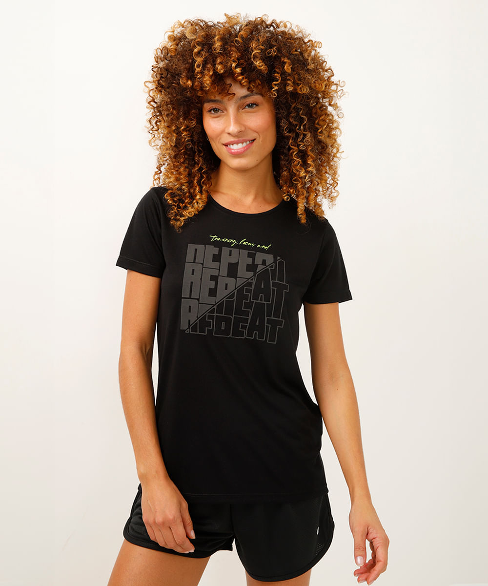 camiseta training manga curta esportiva ace preta