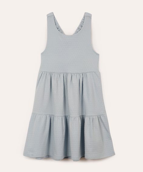 vestido midi infantil alça franzida e texturizado - azul claro