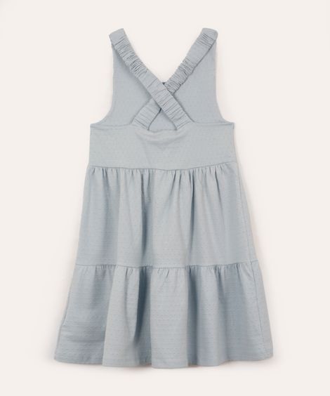 vestido midi infantil alça franzida e texturizado - azul claro