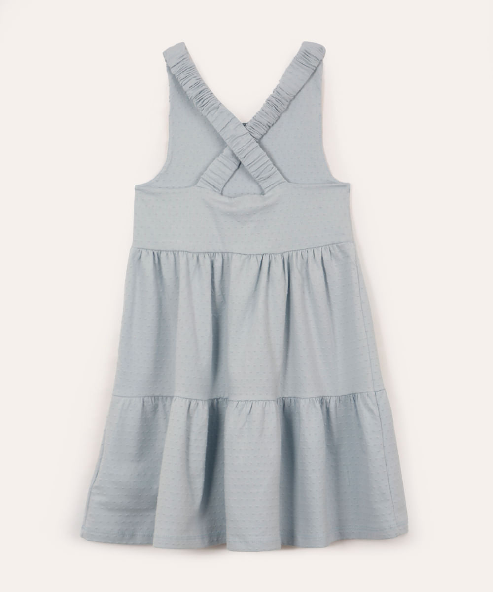 vestido midi infantil alça franzida e texturizado - azul claro