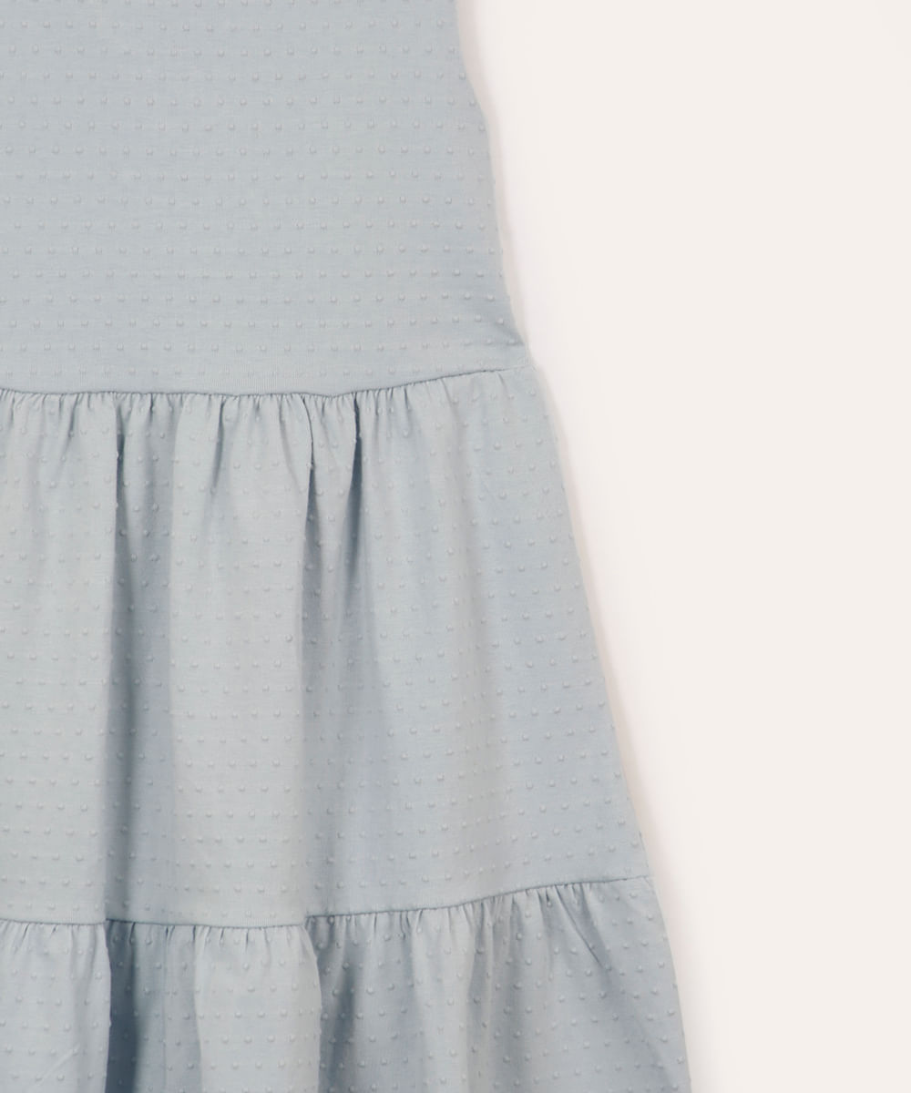 vestido midi infantil alça franzida e texturizado - azul claro