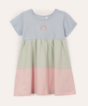 vestido de algodão infantil arco íris azul