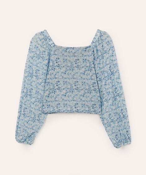 blusa ciganinha infantil ombro a ombro floral azul