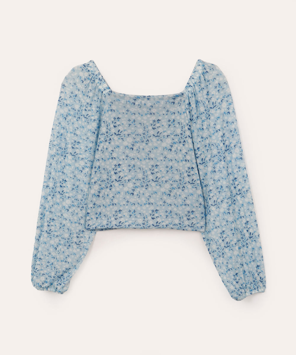 blusa ciganinha infantil ombro a ombro floral azul