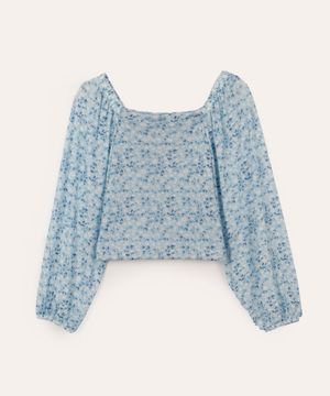 blusa ciganinha infantil ombro a ombro floral azul