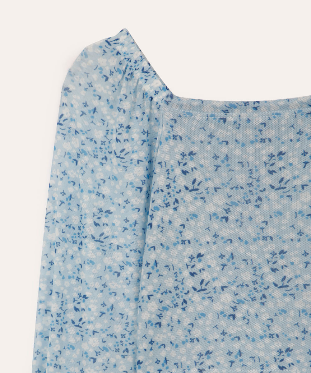 blusa ciganinha infantil ombro a ombro floral azul