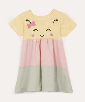 vestido de algodão infantil três marias abelha amarelo